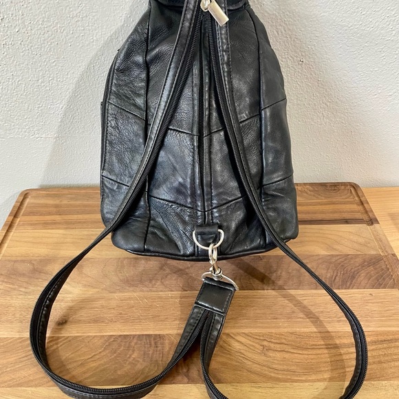 Vtg Smooth Leather Silver Accents Backpack Slingback Travel Minimalist Organizer - Picture 10 of 16